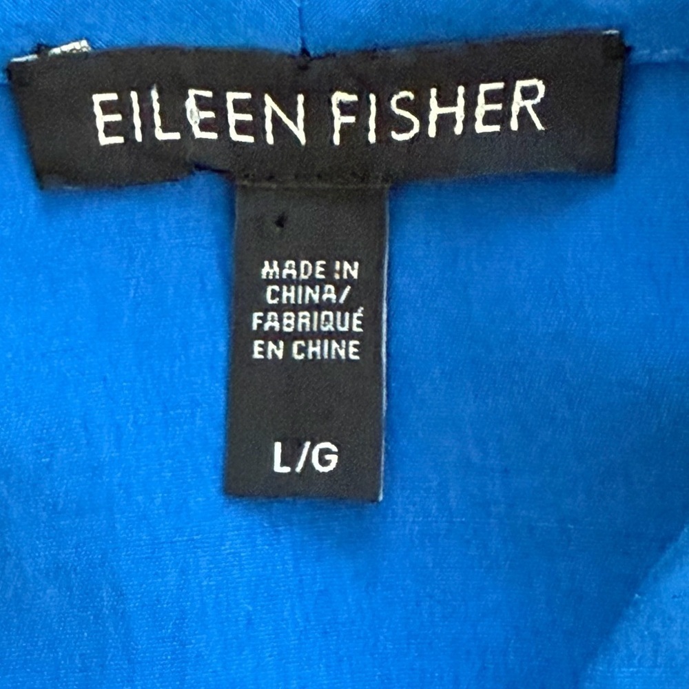 Eileen Fisher Silk Dupioni High Collar Top Catalina Blue VNeck Long Sleeve - Picture 9 of 12